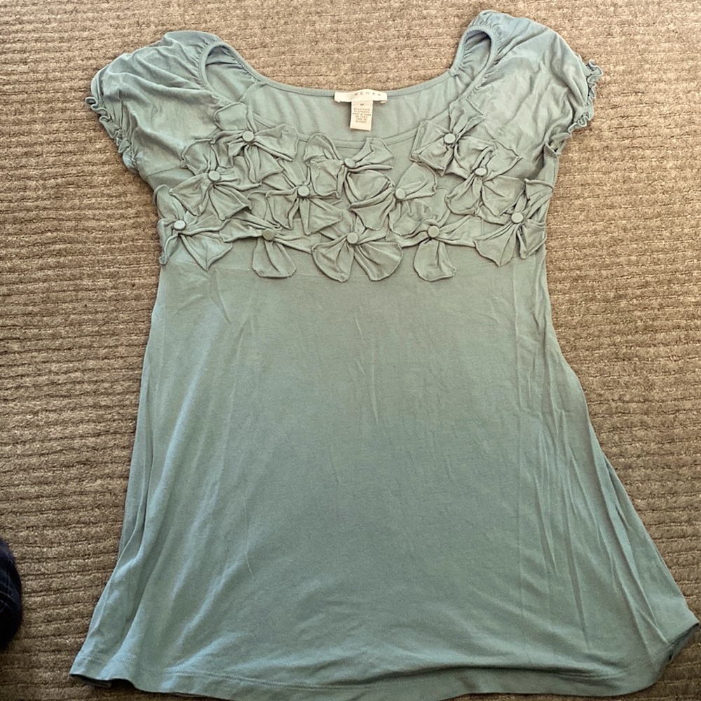 Ladies powder blue blouse with flowers appliqués.  Got lots of compliments